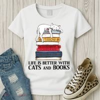 Life Is Better With Cats And Books Cat Book Women's T-Shirt thumb 3