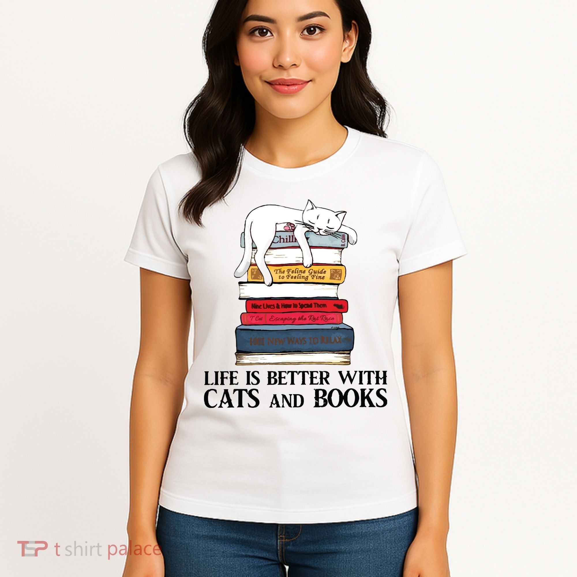 Life Is Better With Cats And Books Cat Book Women's T-Shirt