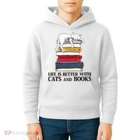 Life Is Better With Cats And Books Cat Book Kids Hoodie thumb 4
