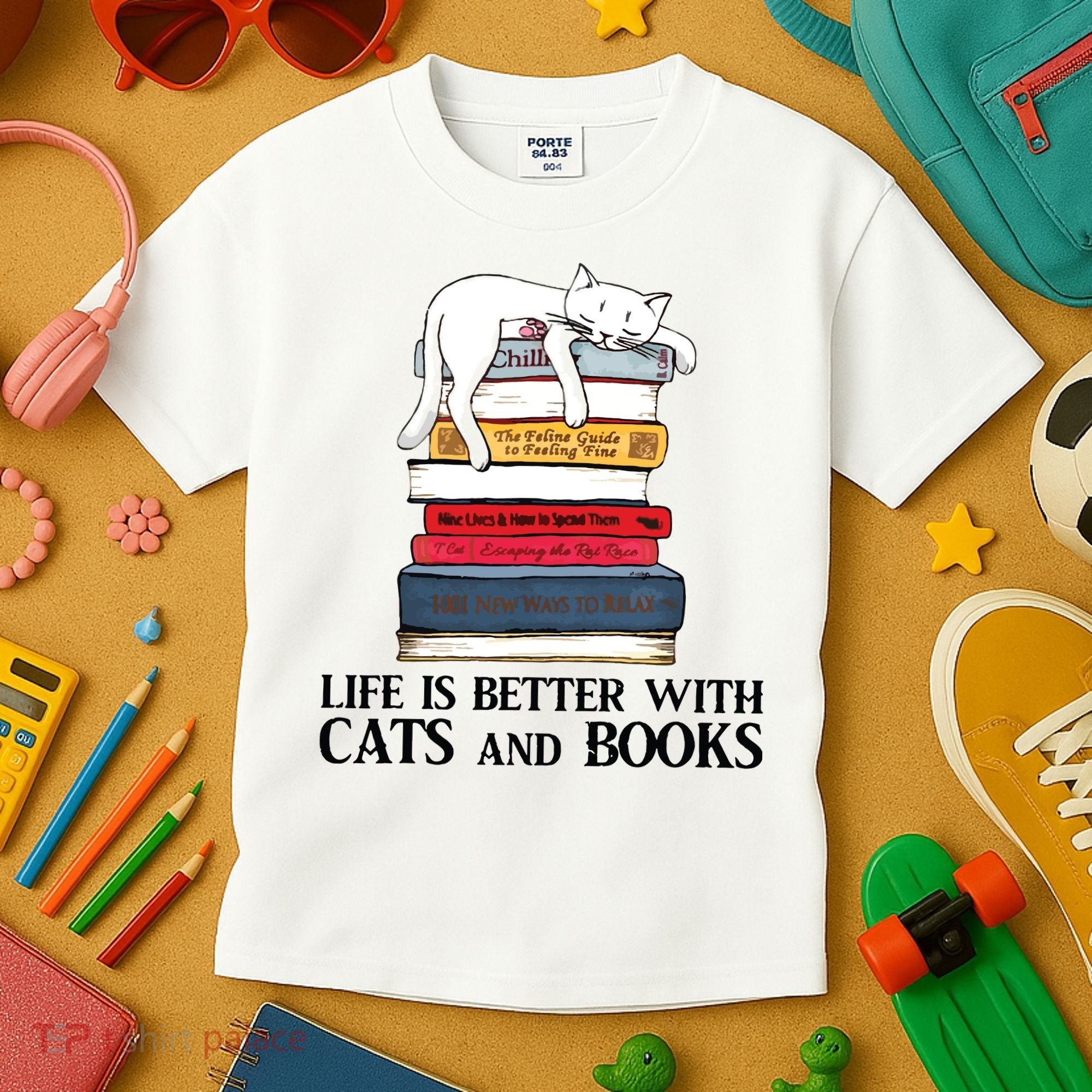 Life Is Better With Cats And Books Cat Book Kids T-Shirt