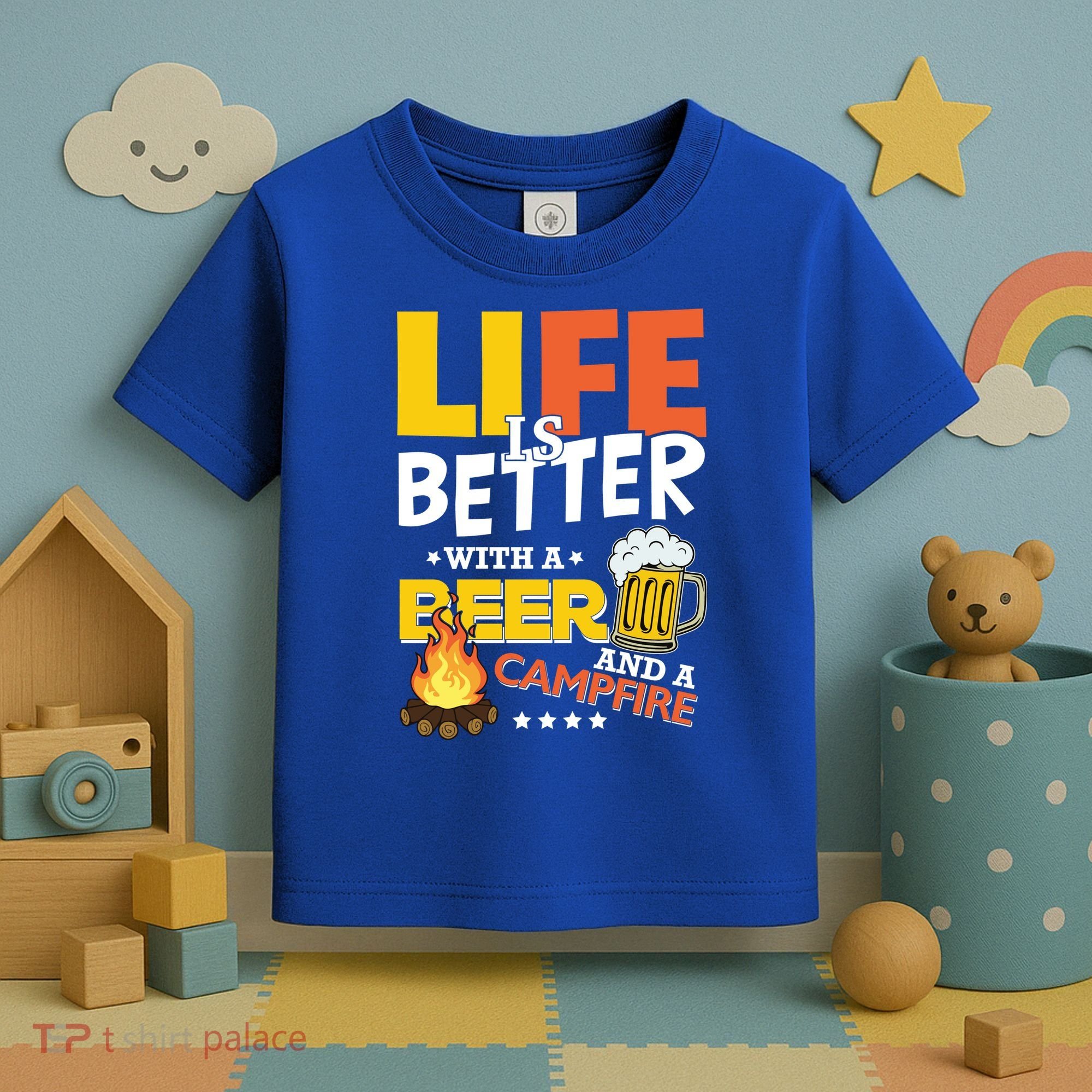 Life Is Better With A Beer And A Campfire Gift For Beer Day Toddler T-Shirt
