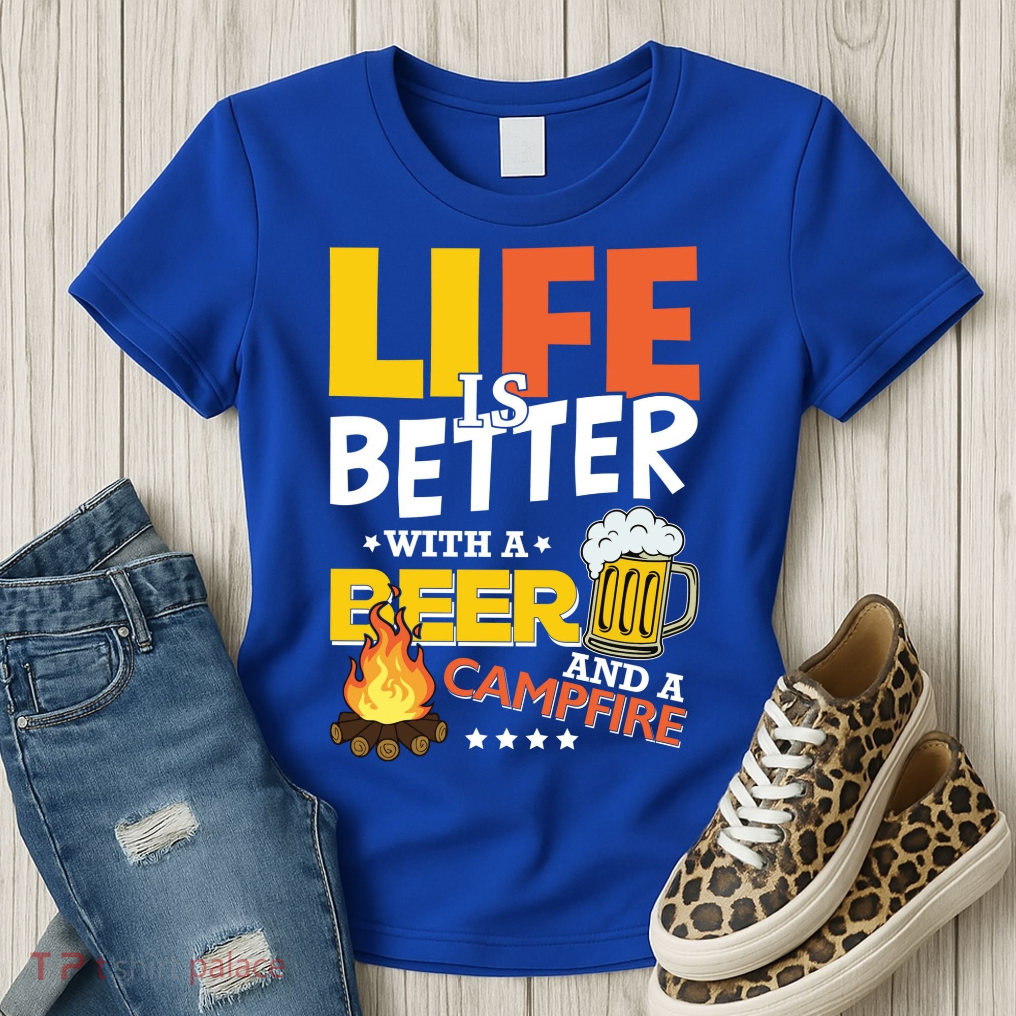 Life Is Better With A Beer And A Campfire Gift For Beer Day Women's T-Shirt