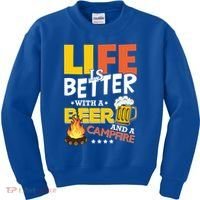 Life Is Better With A Beer And A Campfire Gift For Beer Day Kids Sweatshirt thumb 0