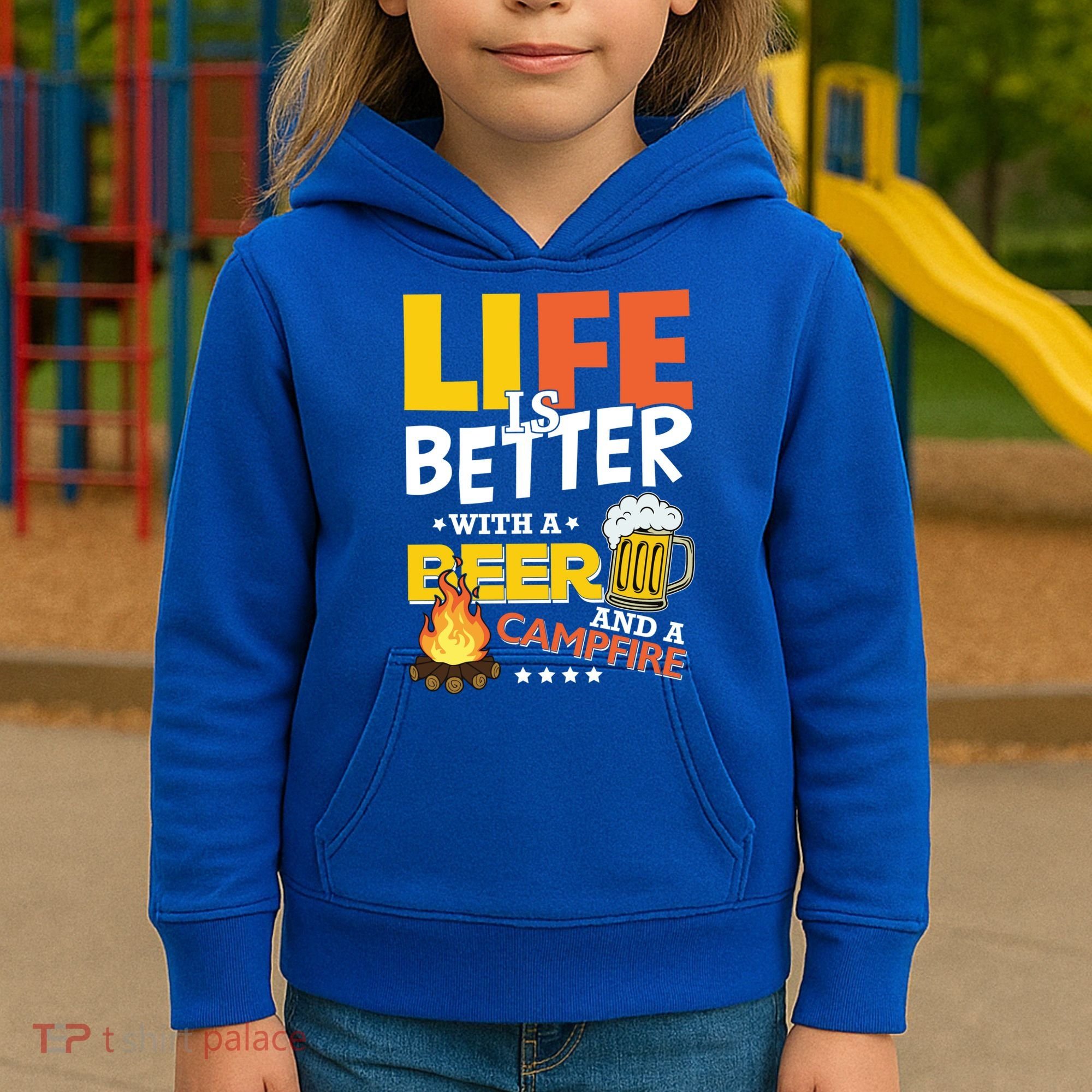 Life Is Better With A Beer And A Campfire Gift For Beer Day Kids Hoodie