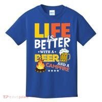 Life Is Better With A Beer And A Campfire Gift For Beer Day Kids T-Shirt thumb 0