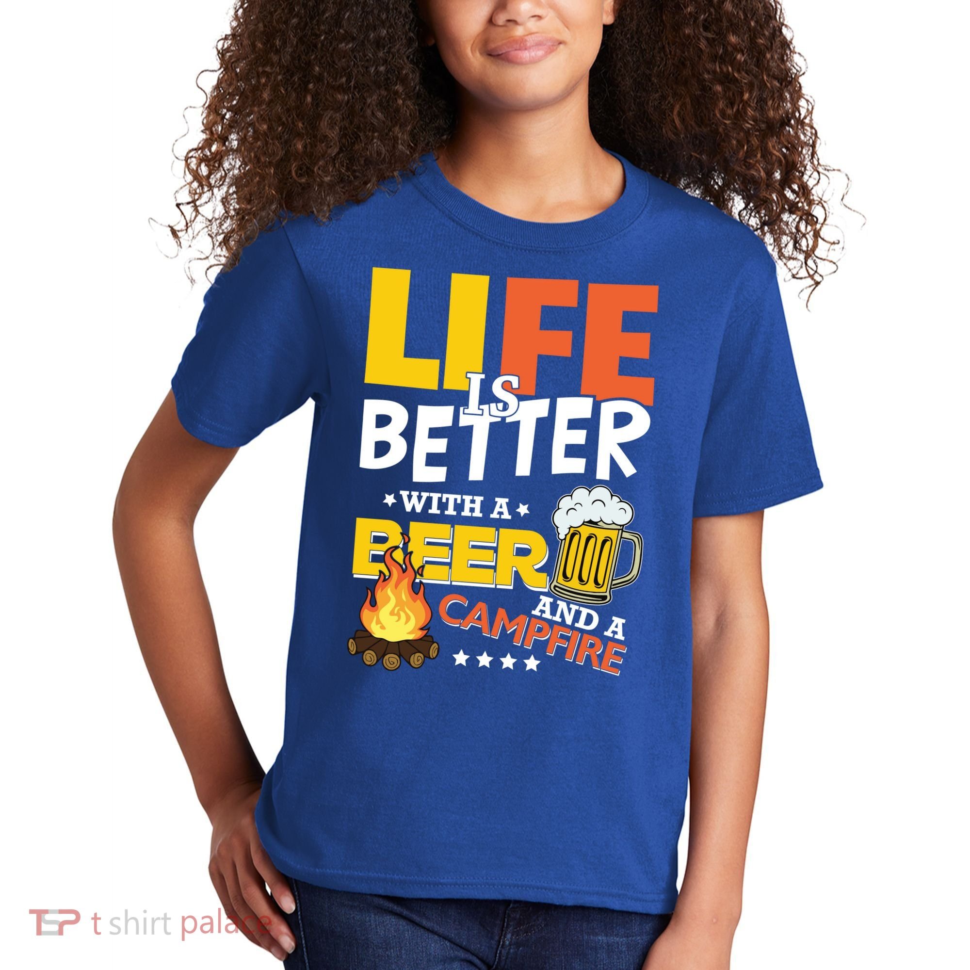 Life Is Better With A Beer And A Campfire Gift For Beer Day Kids T-Shirt