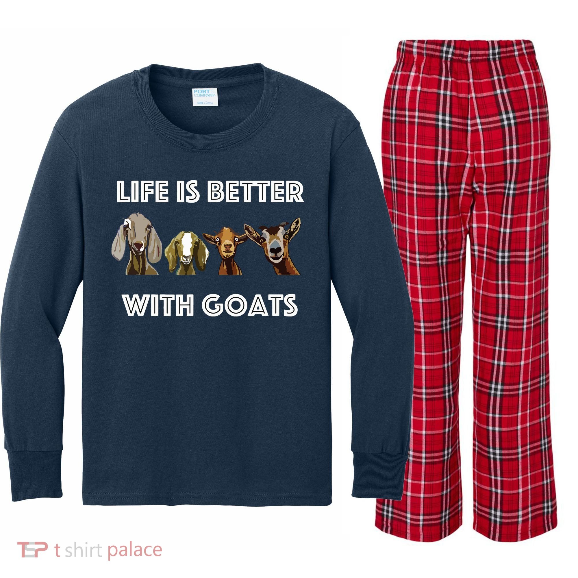 Life Is Better With Goats Goat Lover Kids Long Sleeve Plaid Pajama Set