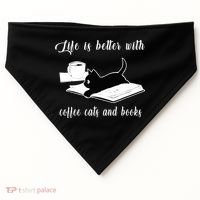 Life Is Better With Coffee Cats And Books Cat Lover TShirt USA-Made Doggie Bandana thumb 0