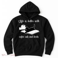 Life Is Better With Coffee Cats And Books Cat Lover TShirt Hoodie thumb 0