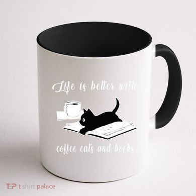 Life Is Better With Coffee Cats And Books Cat Lover TShirt Coffee Mug back