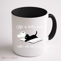 Life Is Better With Coffee Cats And Books Cat Lover TShirt Coffee Mug thumb 1