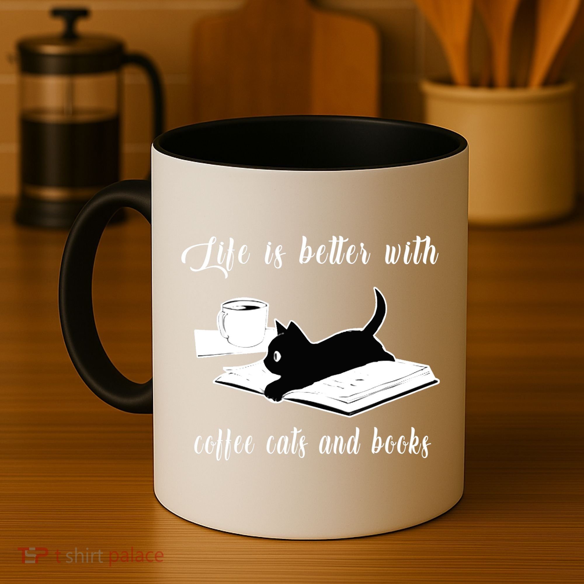 Life Is Better With Coffee Cats And Books Cat Lover TShirt Coffee Mug