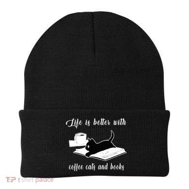 Life Is Better With Coffee Cats And Books Cat Lover TShirt Beanie