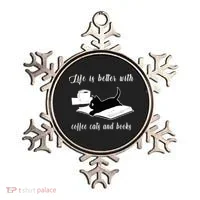 Life Is Better With Coffee Cats And Books Cat Lover TShirt Ornament thumb 0