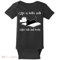 Life Is Better With Coffee Cats And Books Cat Lover TShirt Baby Bodysuit thumb 0