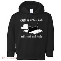 Life Is Better With Coffee Cats And Books Cat Lover TShirt Toddler Hoodie thumb 0