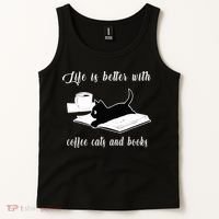 Life Is Better With Coffee Cats And Books Cat Lover TShirt Tank Top thumb 2