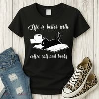 Life Is Better With Coffee Cats And Books Cat Lover TShirt Women's T-Shirt thumb 3
