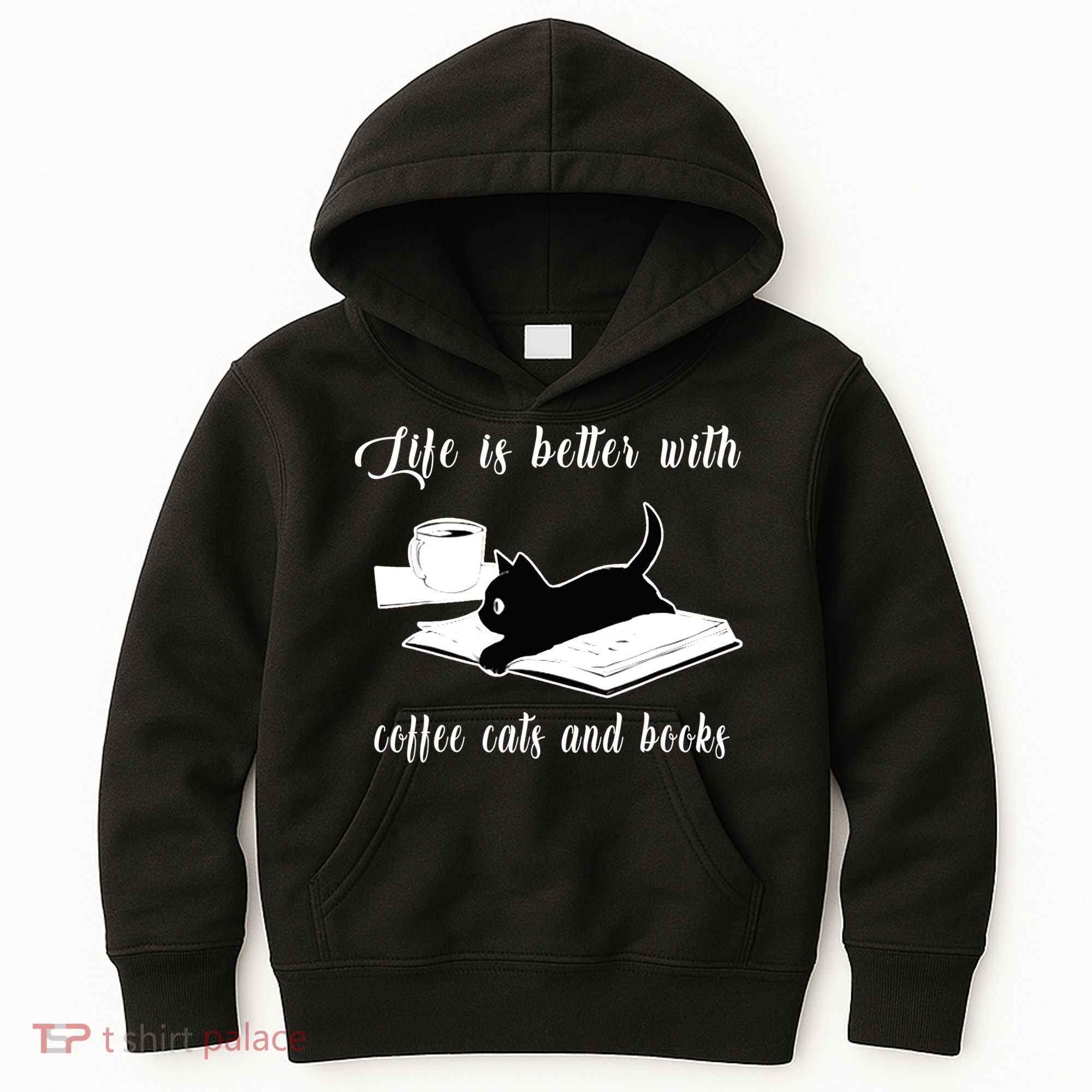 Life Is Better With Coffee Cats And Books Cat Lover TShirt Kids Hoodie