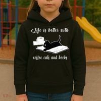 Life Is Better With Coffee Cats And Books Cat Lover TShirt Kids Hoodie thumb 3