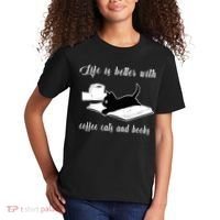 Life Is Better With Coffee Cats And Books Cat Lover TShirt Kids T-Shirt thumb 2