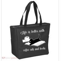 Life Is Better With Coffee Cats And Books Cat Lover TShirt Tote Bag thumb 2
