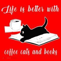 Life Is Better With Coffee Cats And Books Cat Lover TShirt Santa Hat thumb 1