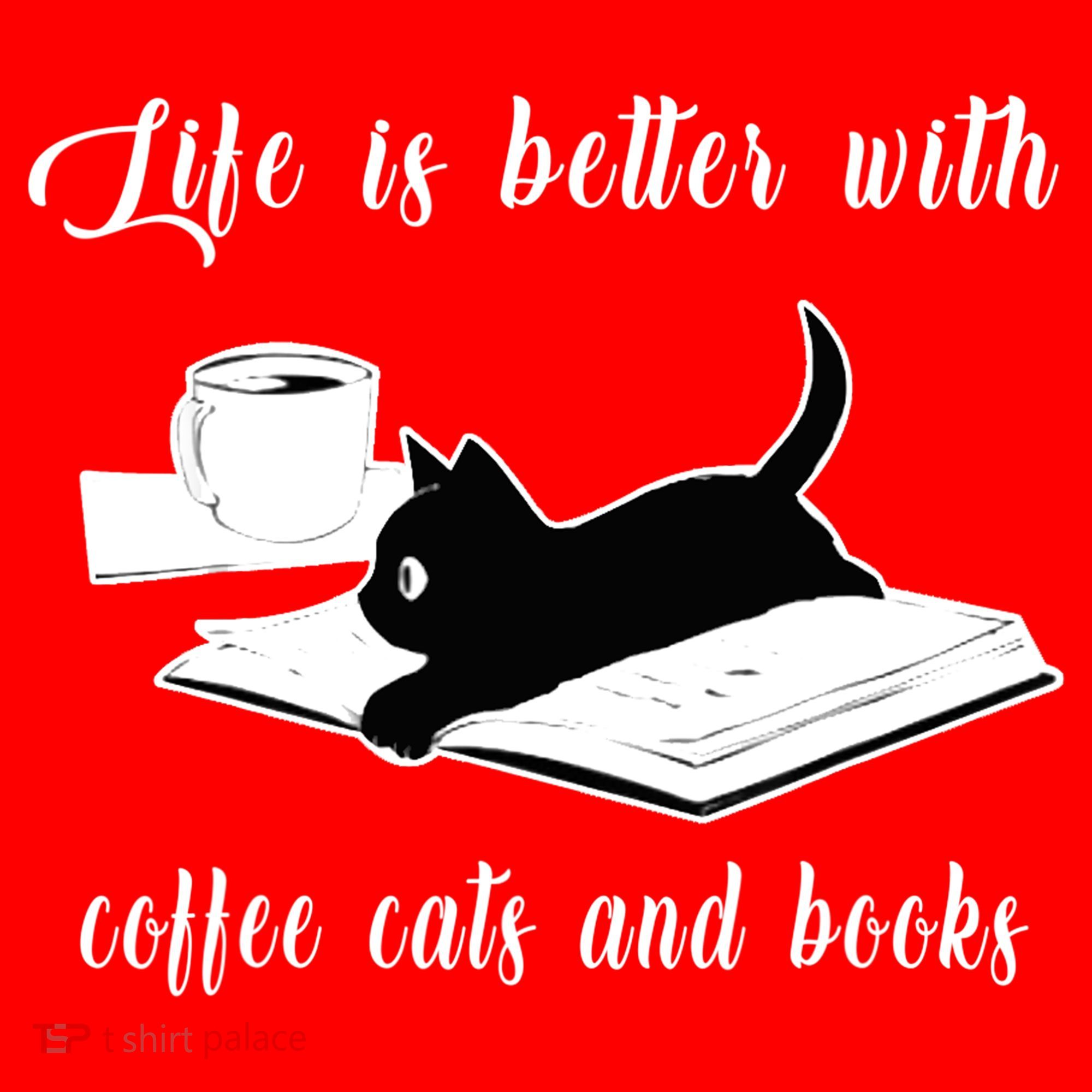 Life Is Better With Coffee Cats And Books Cat Lover TShirt Santa Hat