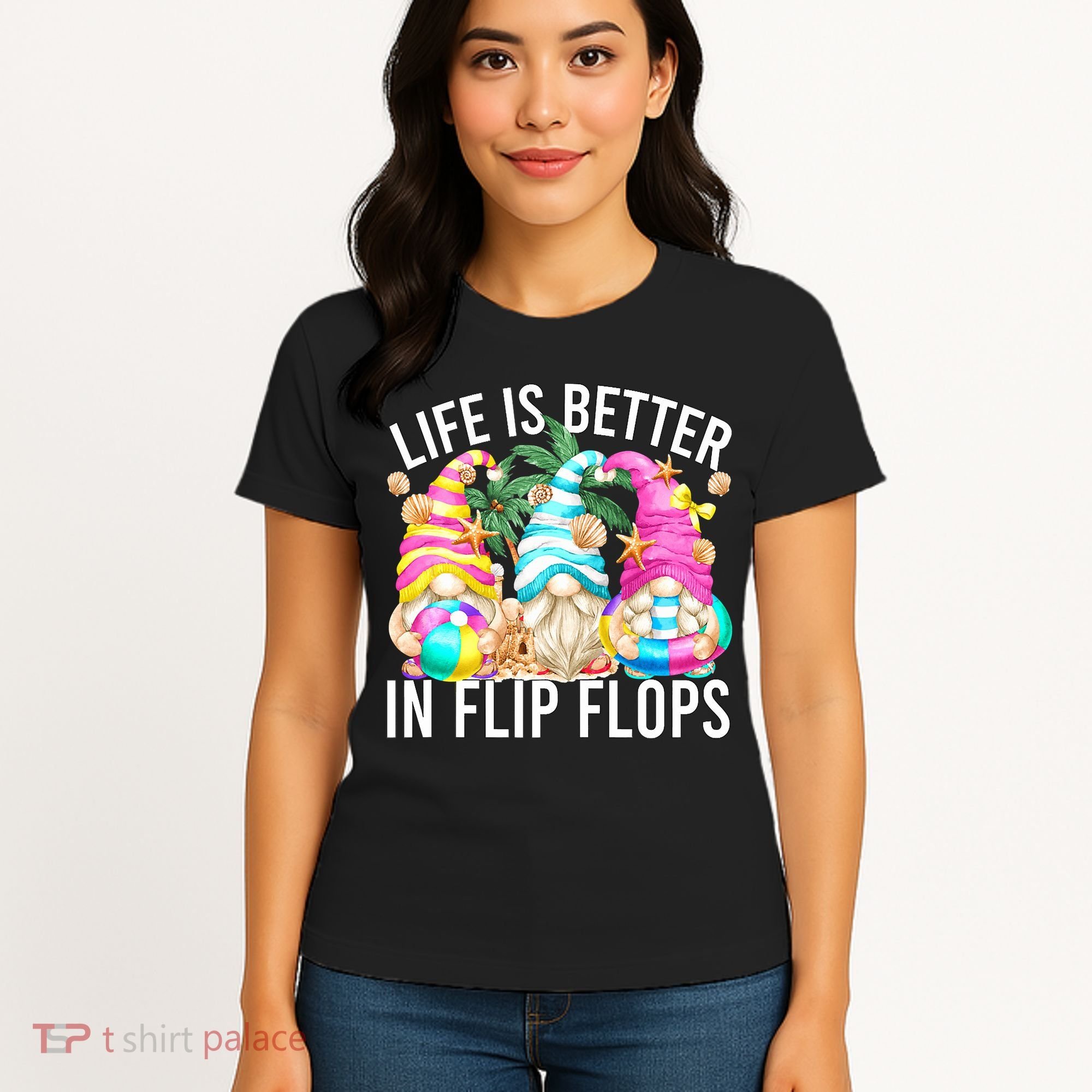 Life Is Better In Flip Flops For Beach Girls Summer Gnomes Women's T-Shirt