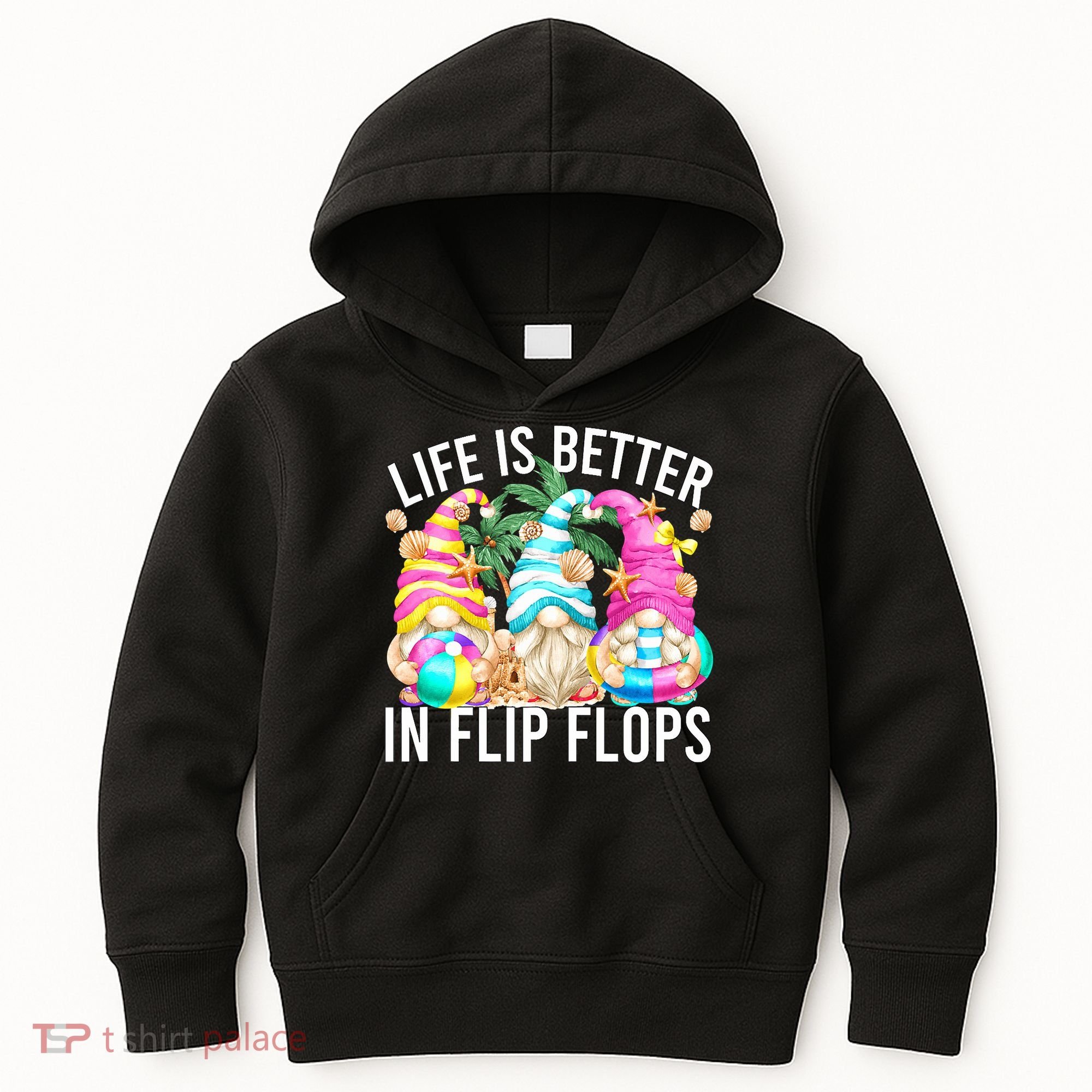 Life Is Better In Flip Flops For Beach Girls Summer Gnomes Kids Hoodie
