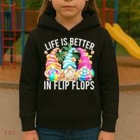 Life Is Better In Flip Flops For Beach Girls Summer Gnomes Kids Hoodie thumb 3