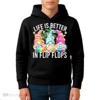Life Is Better In Flip Flops For Beach Girls Summer Gnomes Kids Hoodie thumb 4