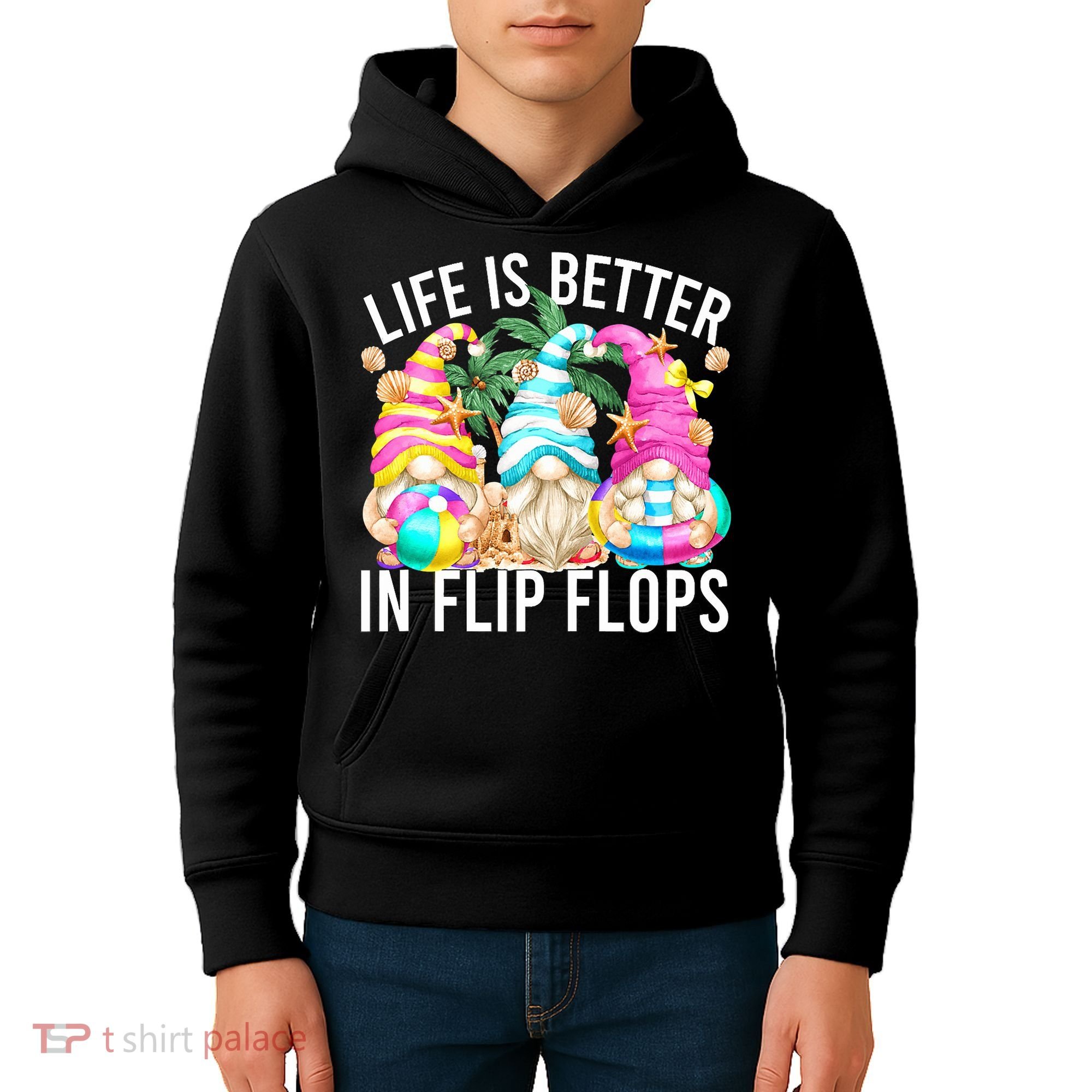 Life Is Better In Flip Flops For Beach Girls Summer Gnomes Kids Hoodie