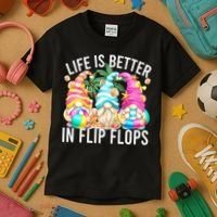 Life Is Better In Flip Flops For Beach Girls Summer Gnomes Kids T-Shirt thumb 3