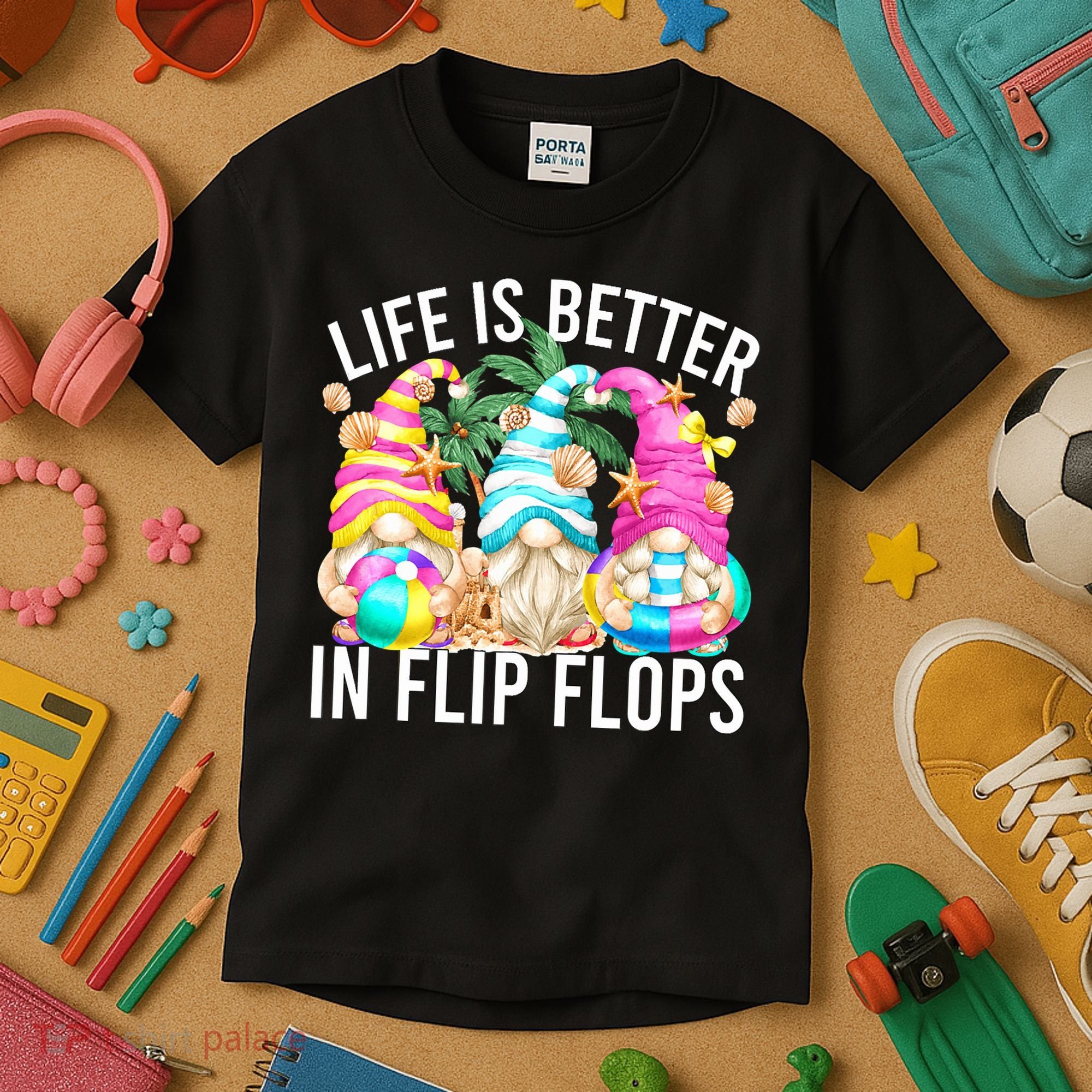 Life Is Better In Flip Flops For Beach Girls Summer Gnomes Kids T-Shirt