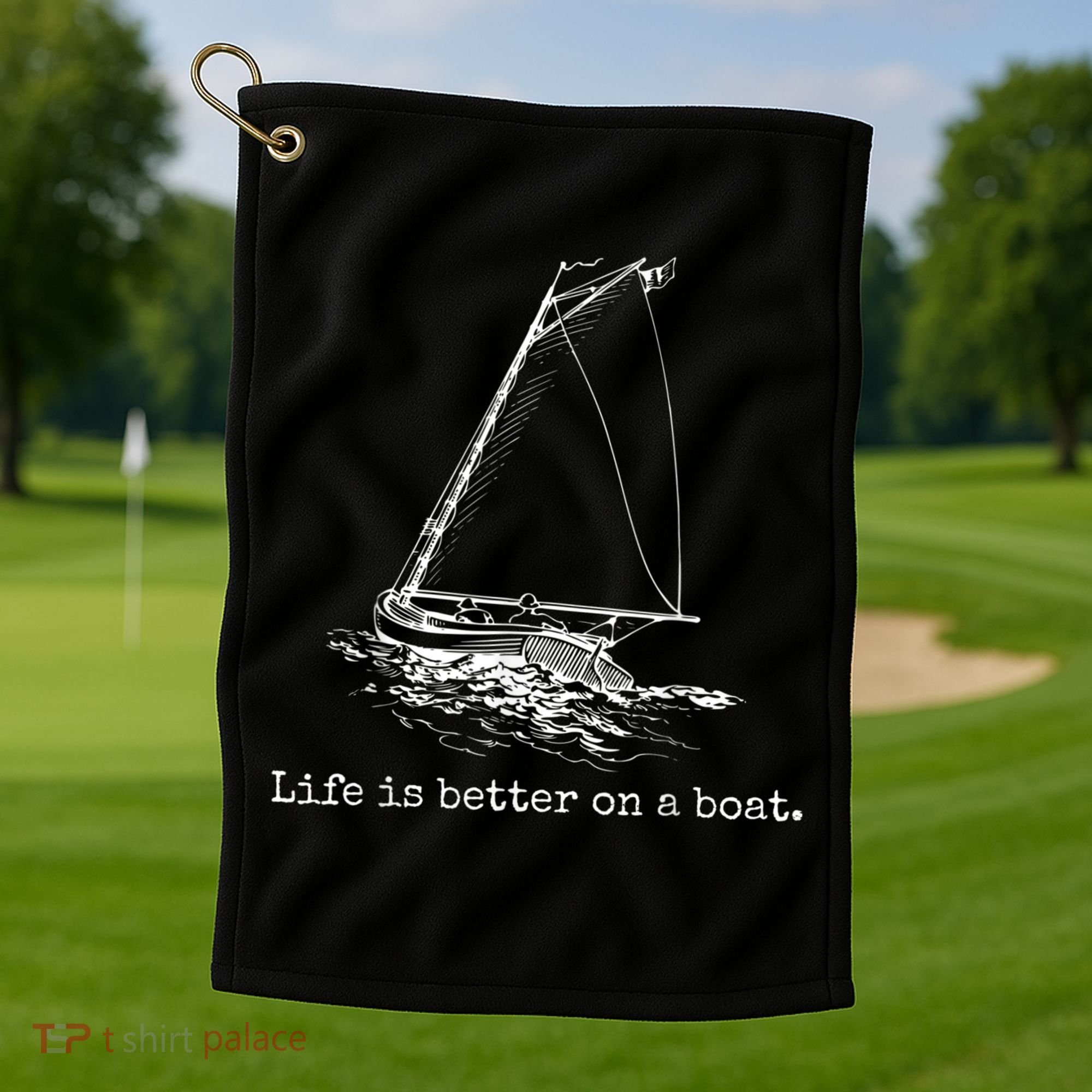 Life Is Better On A Boat Sailboat Sketch Cool Sailing Golf Towel