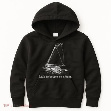 Life Is Better On A Boat Sailboat Sketch Cool Sailing Kids Hoodie