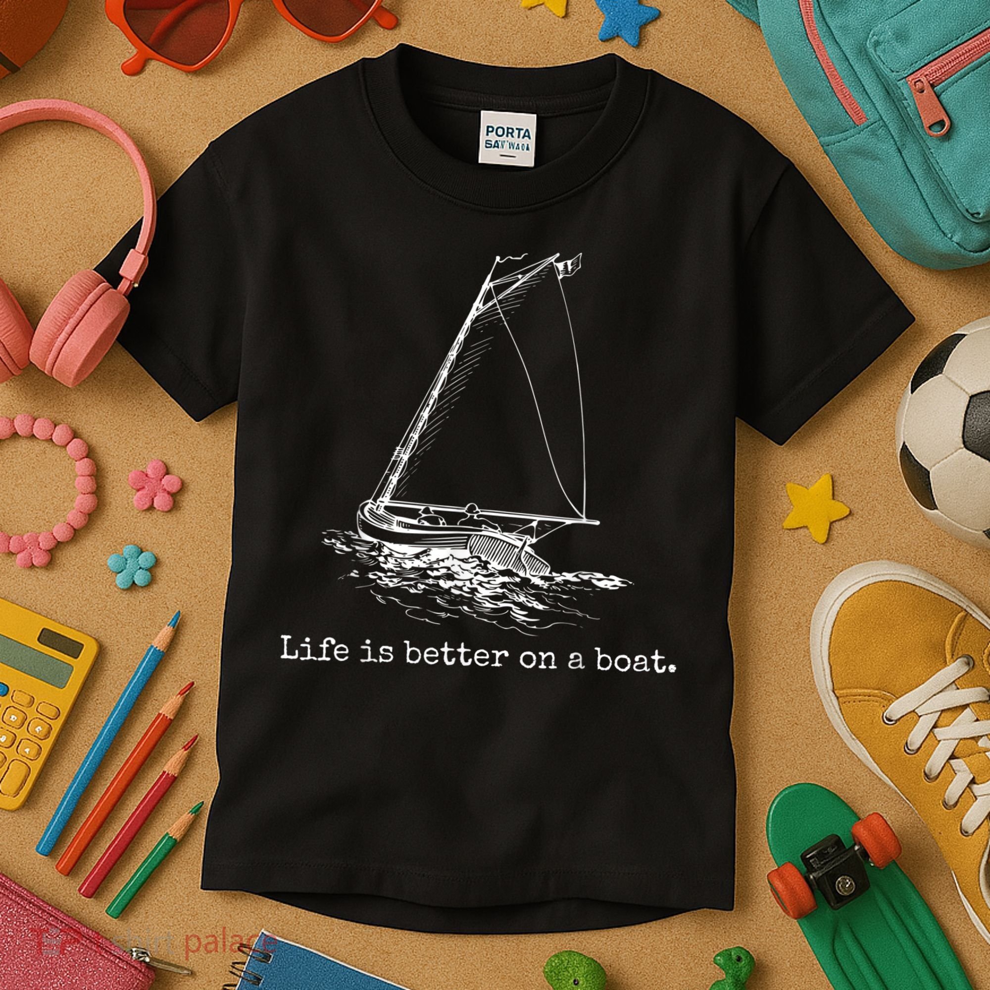 Life Is Better On A Boat Sailboat Sketch Cool Sailing Kids T-Shirt