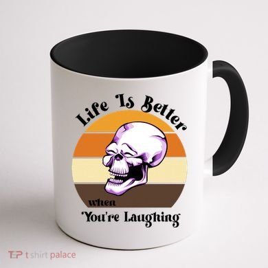 Life Is Better When Your Laughing Retro Skull Coffee Mug back