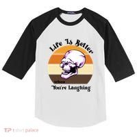Life Is Better When Your Laughing Retro Skull Kids Colorblock Raglan Jersey thumb 0