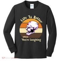Life Is Better When Your Laughing Retro Skull Kids Long Sleeve Shirt thumb 0