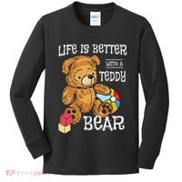 Life Is Better With A Teddy Bear Stuffed Toy Kids Long Sleeve Shirt thumb 0