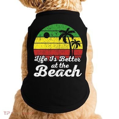 Life Is Better At The Beach Vintage Palm Tree Beach Vacation Doggie Tank