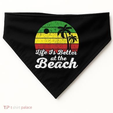 Life Is Better At The Beach Vintage Palm Tree Beach Vacation USA-Made Doggie Bandana