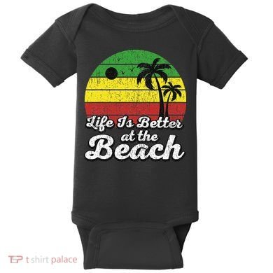 Life Is Better At The Beach Vintage Palm Tree Beach Vacation Baby Bodysuit