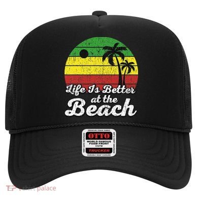 Life Is Better At The Beach Vintage Palm Tree Beach Vacation Hat