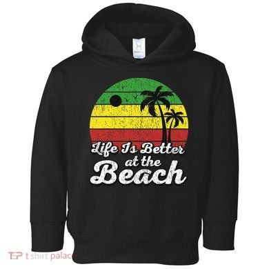Life Is Better At The Beach Vintage Palm Tree Beach Vacation Toddler Hoodie