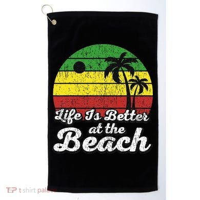 Life Is Better At The Beach Vintage Palm Tree Beach Vacation Golf Towel