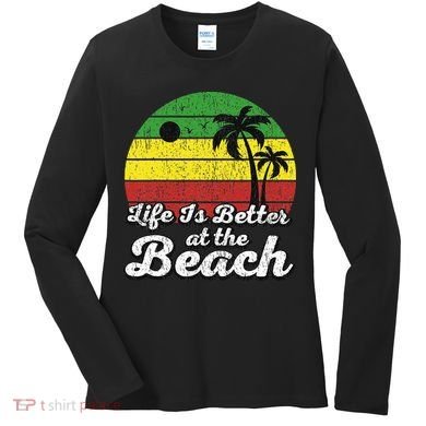 Life Is Better At The Beach Vintage Palm Tree Beach Vacation Women's Long Sleeve Shirt