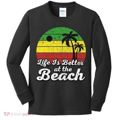 Life Is Better At The Beach Vintage Palm Tree Beach Vacation Kids Long Sleeve Shirt